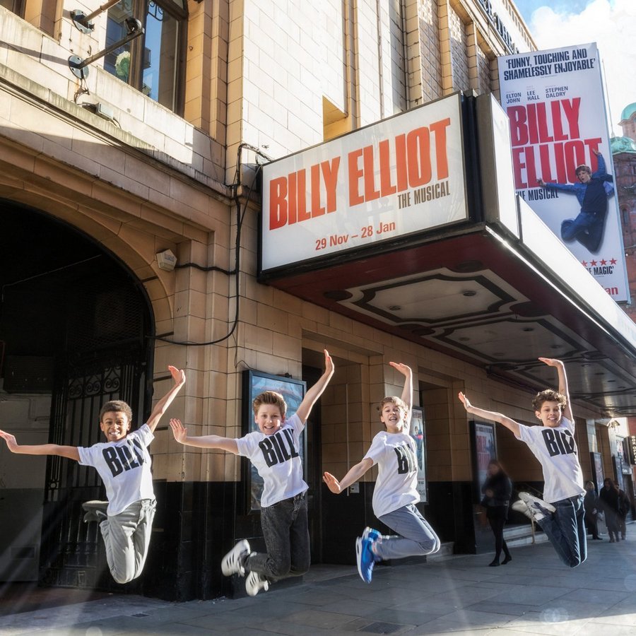 The Billys do the "Billy Jump" in front of the Palace Theatre - Manchester